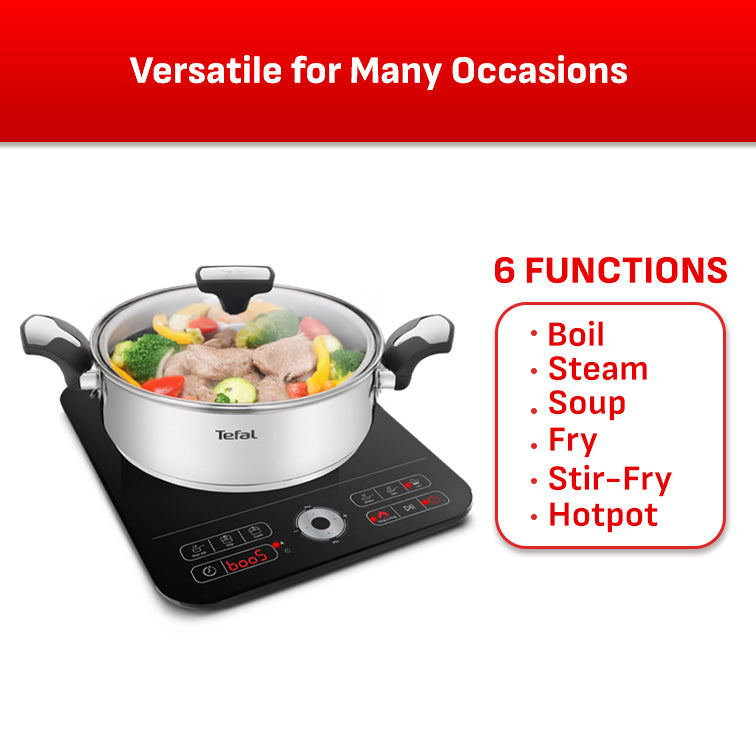 Tefal Express Induction Hob & Emotion Stainless Steel 24cm Pot Bundle IH7208 + E30170