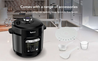 Tefal Home Chef Smart Electric Pressure Cooker 6L CY601  Multicooker, 15 programmes, 12 cups, steam, slow cook, bake, sous vide, sauce thickening