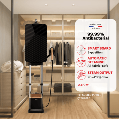 Tefal All-in-One Garment Steamer IXEO Power 2170W QT2020  3-Position Smart Board, Removable Base, 1.1 removable Water Tank, Made in France