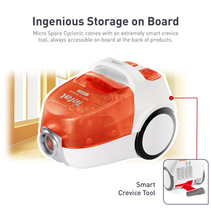 Tefal Micro Space Cyclonic Bagless Vacuum Cleaner TW3233  Power Efficient, Easy-to-Clean, 1600W, 1L Dust Bag