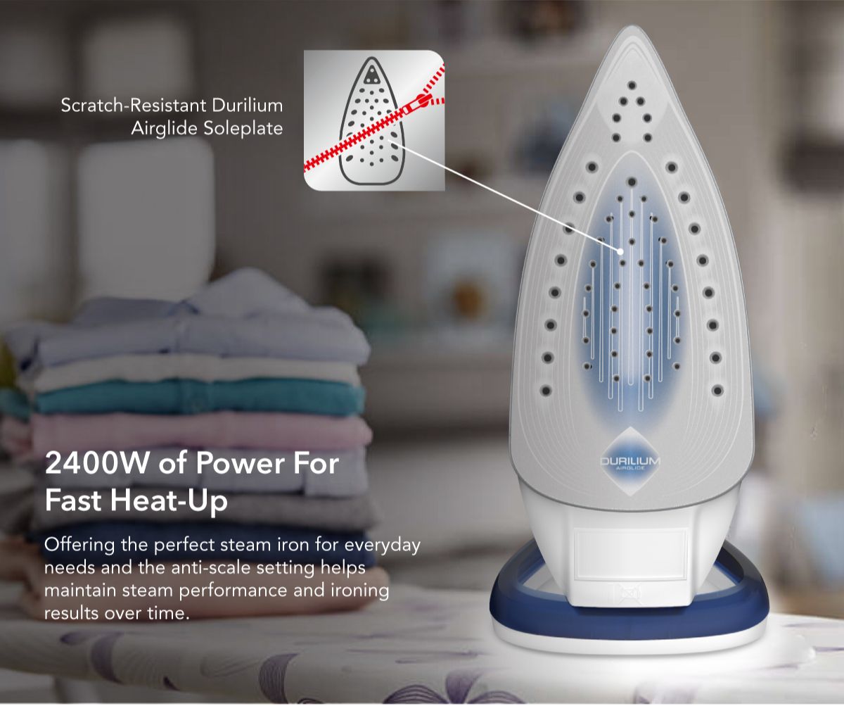 Tefal Durilium Airglide Technology Easygliss Steam Iron 270ml 2400W FV5715  190g Steam Boost, Easy Maintenance, Durable, Versatile, Fastest Glide