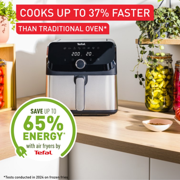 Tefal Easy Fry Mega Digital Air Fryer 7.5L EY855D  XL capacity, compact, 8 preset programmes, energy saving, dishwasher safe