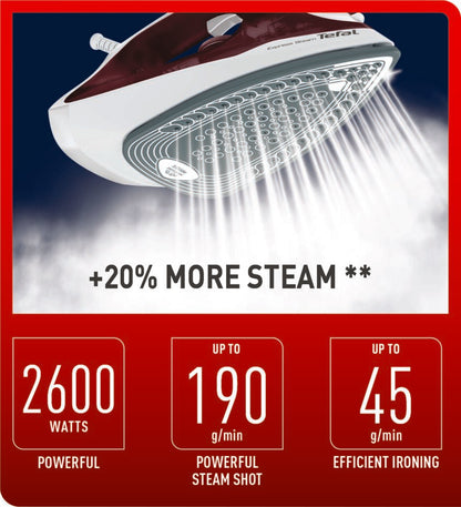 Tefal Express Steam Ceramic Soleplate Iron 270ml 2600W (Red) FV2869  Powerful, Anti-Drip, Enhanced Safety, Convenient, Easy-to-Use