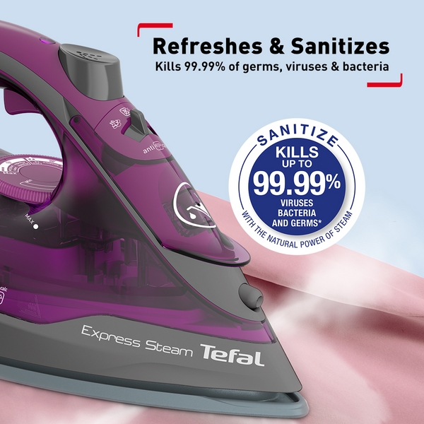 Tefal Express Steam Iron (Powergliss Ceramic Soleplate) 270ml 2600W FV2843  210g Steam Boost, Anti-Drip, Easy Refill, Fast Glide