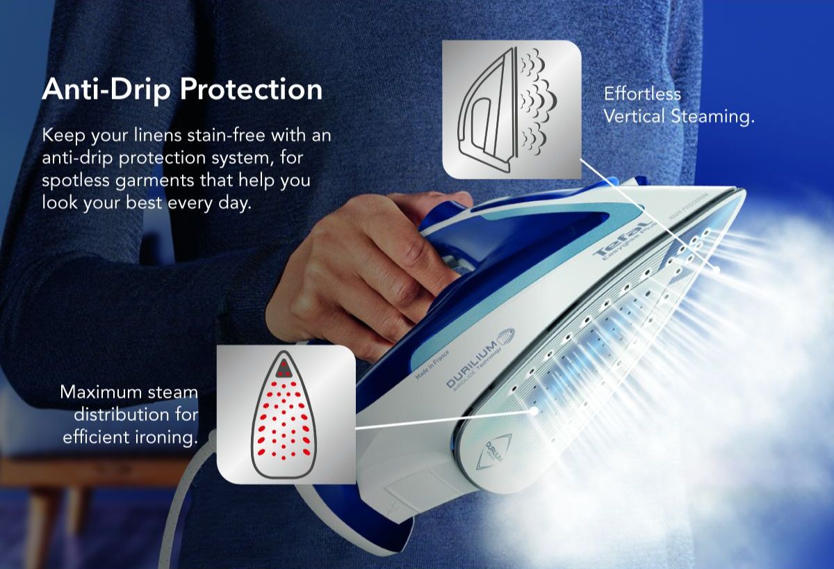 Tefal Durilium Airglide Technology Easygliss Steam Iron 270ml 2400W FV5715  190g Steam Boost, Easy Maintenance, Durable, Versatile, Fastest Glide