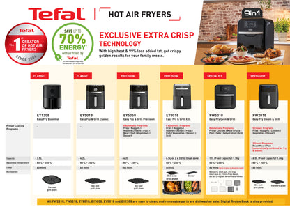 Tefal Easy Fry Healthy Air Fryer Oven & Grill w/7 Accessories 11L 9-in-1 FW5018  8 Programmes, 99% Less Fat, Rotisserie, Easy-to-Clean