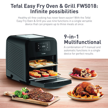 Tefal Easy Fry Healthy Air Fryer Oven & Grill w/7 Accessories 11L 9-in-1 FW5018  8 Programmes, 99% Less Fat, Rotisserie, Easy-to-Clean