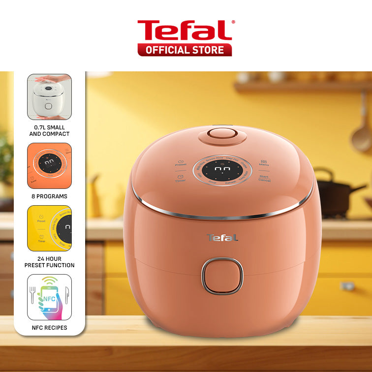 (NEW) Tefal POP 0.7L Rice Cooker RK535 - Small and Compact, Fuzzy Logic, 8 Programs, NFC Recipes, Removable Inner Lid