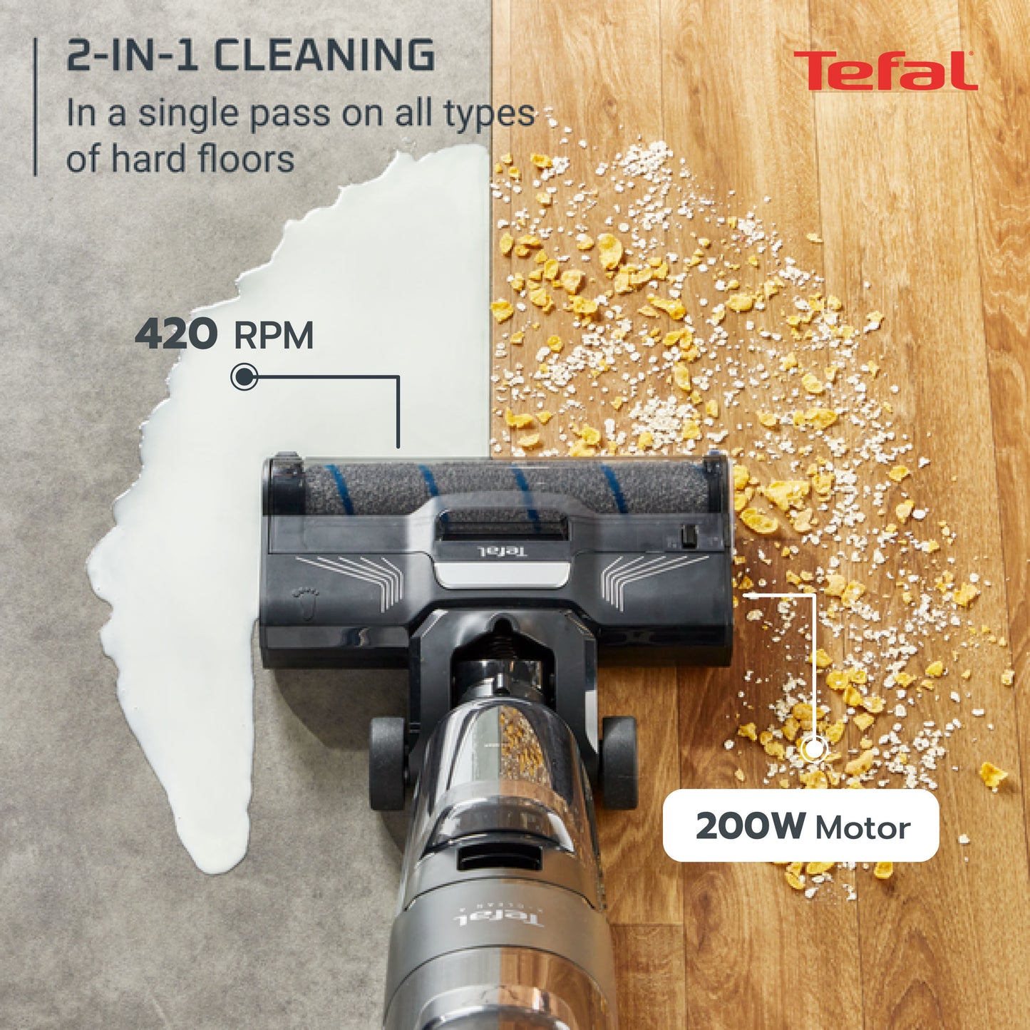 Tefal X-Clean 4/5 Wet & Dry Handstick Vacuum GF5035/GF5436 - 2-in-1 Vacuum & Wash, Edge Cleaning, Self-Cleaning, Smart Dirt Detection, LED Display