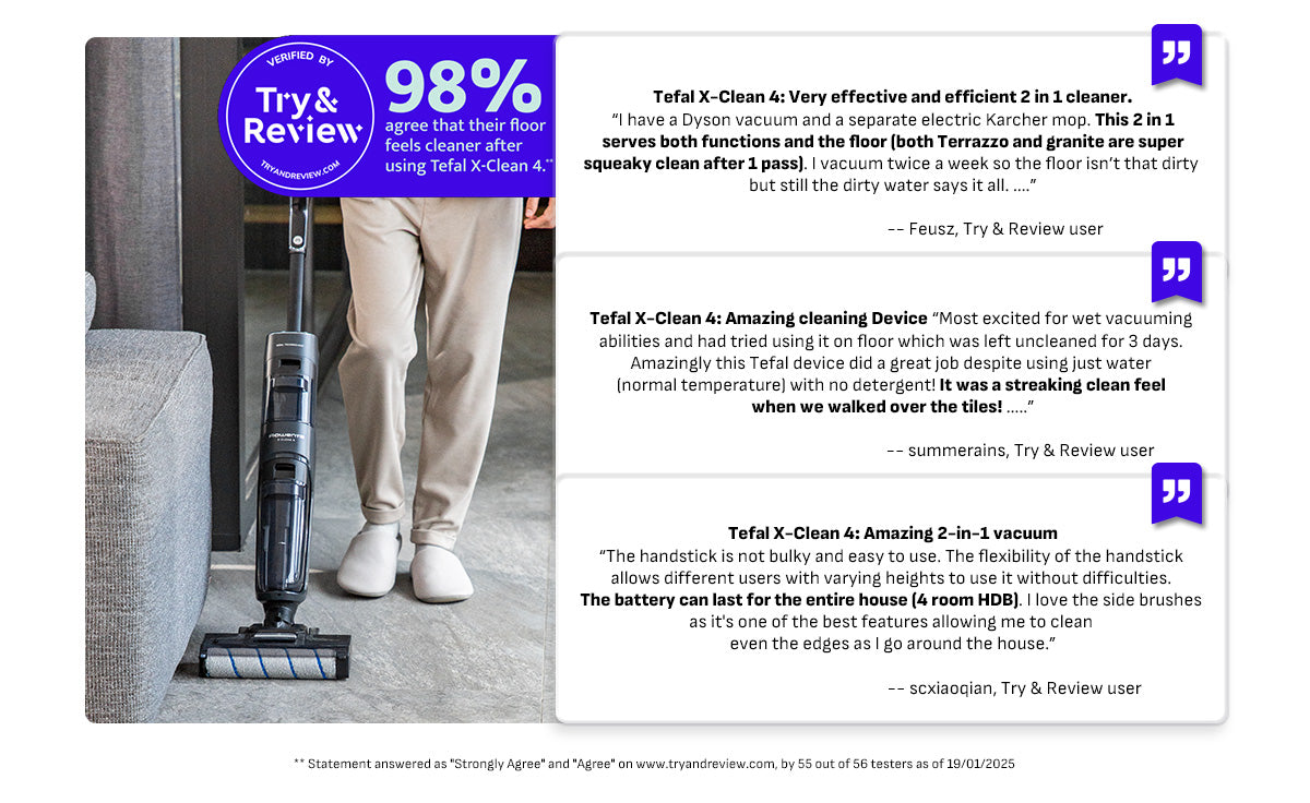 Tefal X-Clean 4/5 Wet & Dry Handstick Vacuum GF5035/GF5436 - 2-in-1 Vacuum & Wash, Edge Cleaning, Self-Cleaning, Smart Dirt Detection, LED Display
