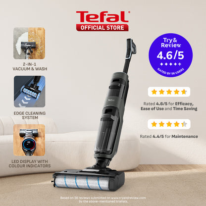 Tefal X-Clean 4/5 Wet & Dry Handstick Vacuum GF5035/GF5436 - 2-in-1 Vacuum & Wash, Edge Cleaning, Self-Cleaning, Smart Dirt Detection, LED Display