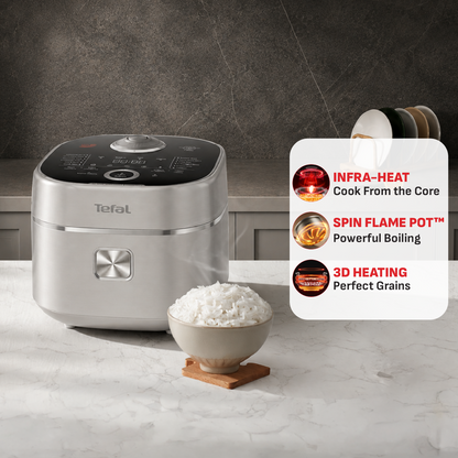 (NEW) Tefal Infra Rice Max Induction Rice Cooker RK889- 1.5L Spin Flame Pot, 15 Presets, Top Control Panel