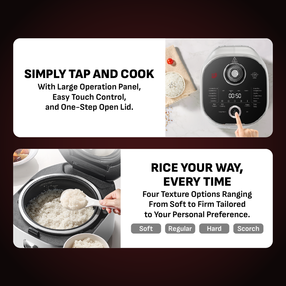 (NEW) Tefal Infra Rice Max Induction Rice Cooker RK889- 1.5L Spin Flame Pot, 15 Presets, Top Control Panel
