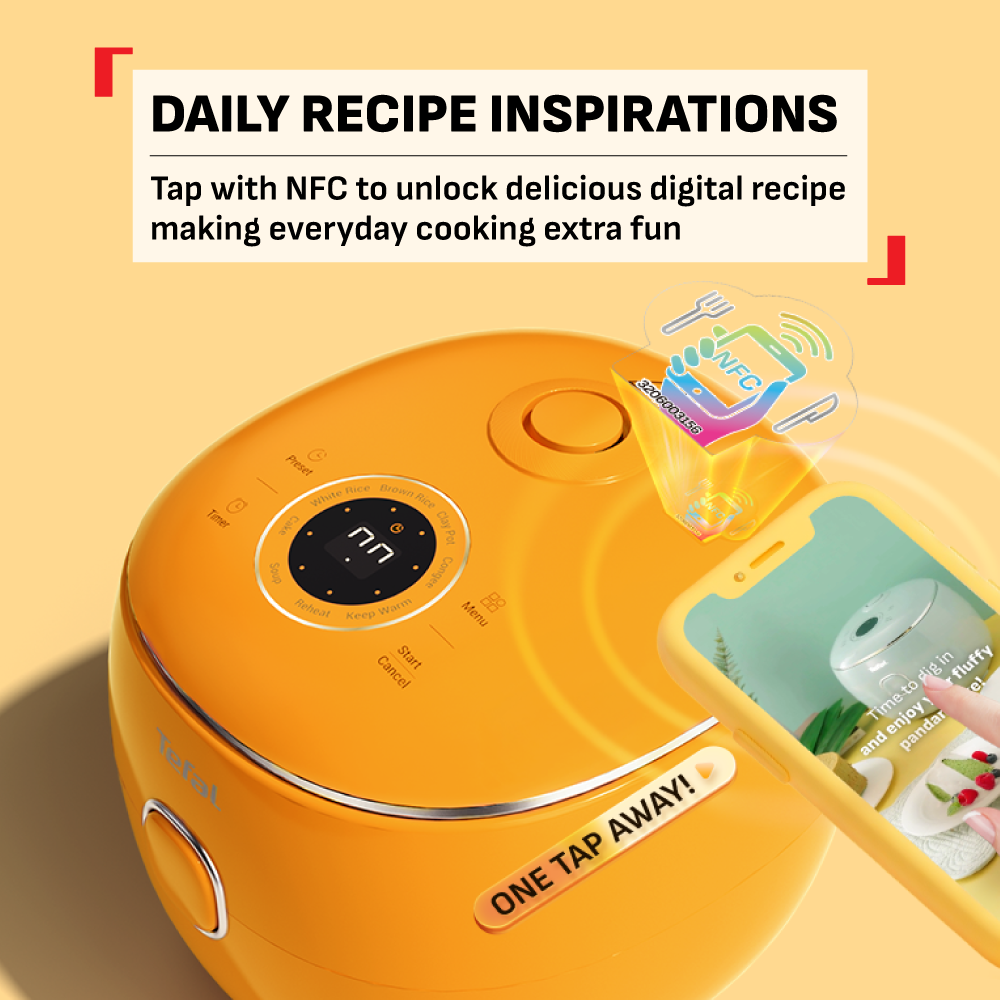 (NEW) Tefal POP 0.7L Rice Cooker RK535 - Small and Compact, Fuzzy Logic, 8 Programs, NFC Recipes, Removable Inner Lid