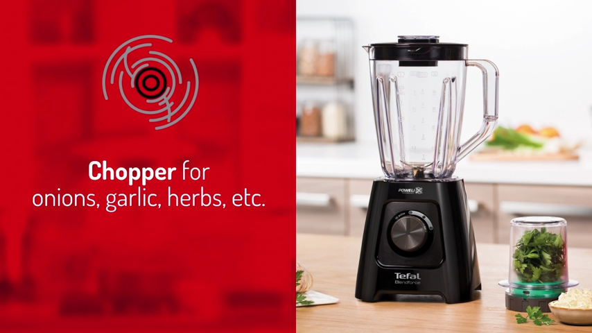 Tefal Blendforce Blender w/Grinder, Chopper & Spatula BL4291 - 600W, 2 speeds + pulse, 2L plastic jug, smart lock system
