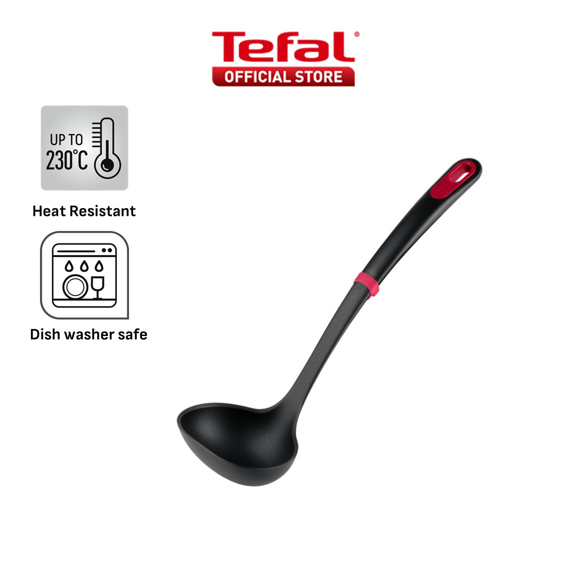 Tefal Ingenio+ Red Heat Resistant Kitchen Tools - Spoon, Ladle, Y Peeler, Angled Spatula, Slotted Turner, Wok Spatula