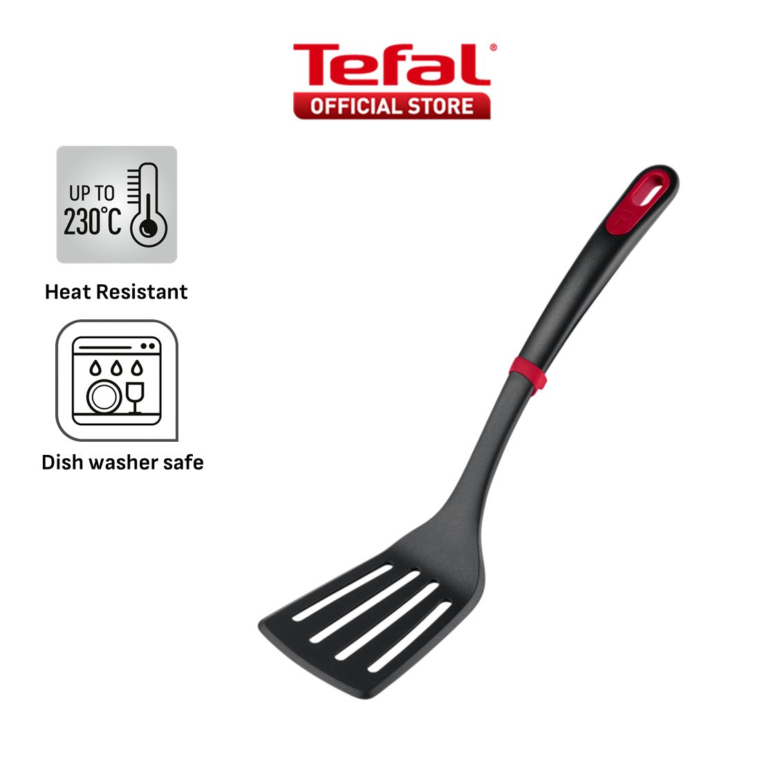 Tefal Ingenio+ Red Heat Resistant Kitchen Tools - Spoon, Ladle, Y Peeler, Angled Spatula, Slotted Turner, Wok Spatula
