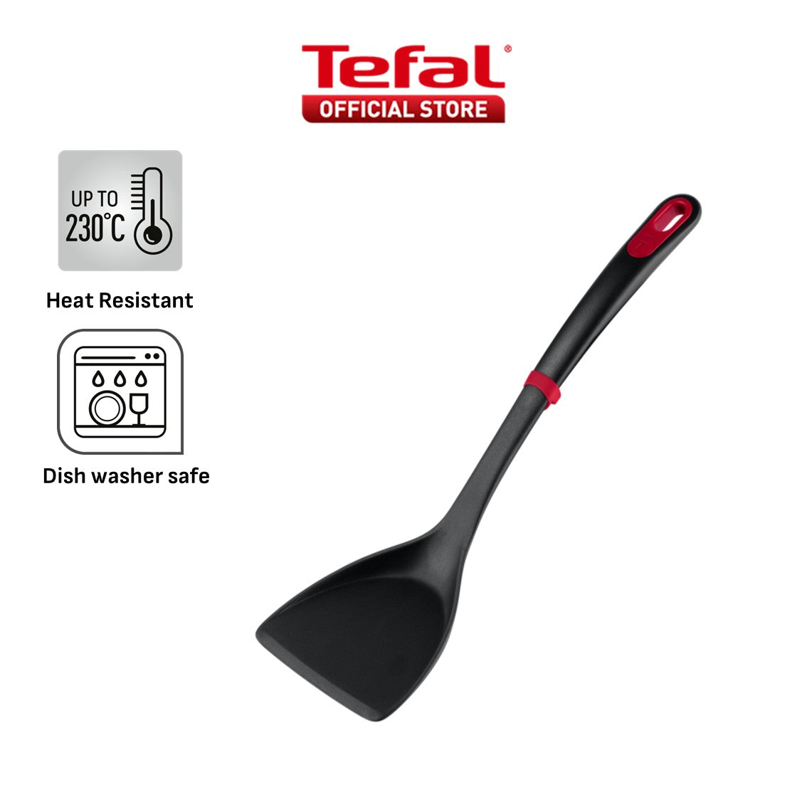 Tefal Ingenio+ Red Heat Resistant Kitchen Tools - Spoon, Ladle, Y Peeler, Angled Spatula, Slotted Turner, Wok Spatula