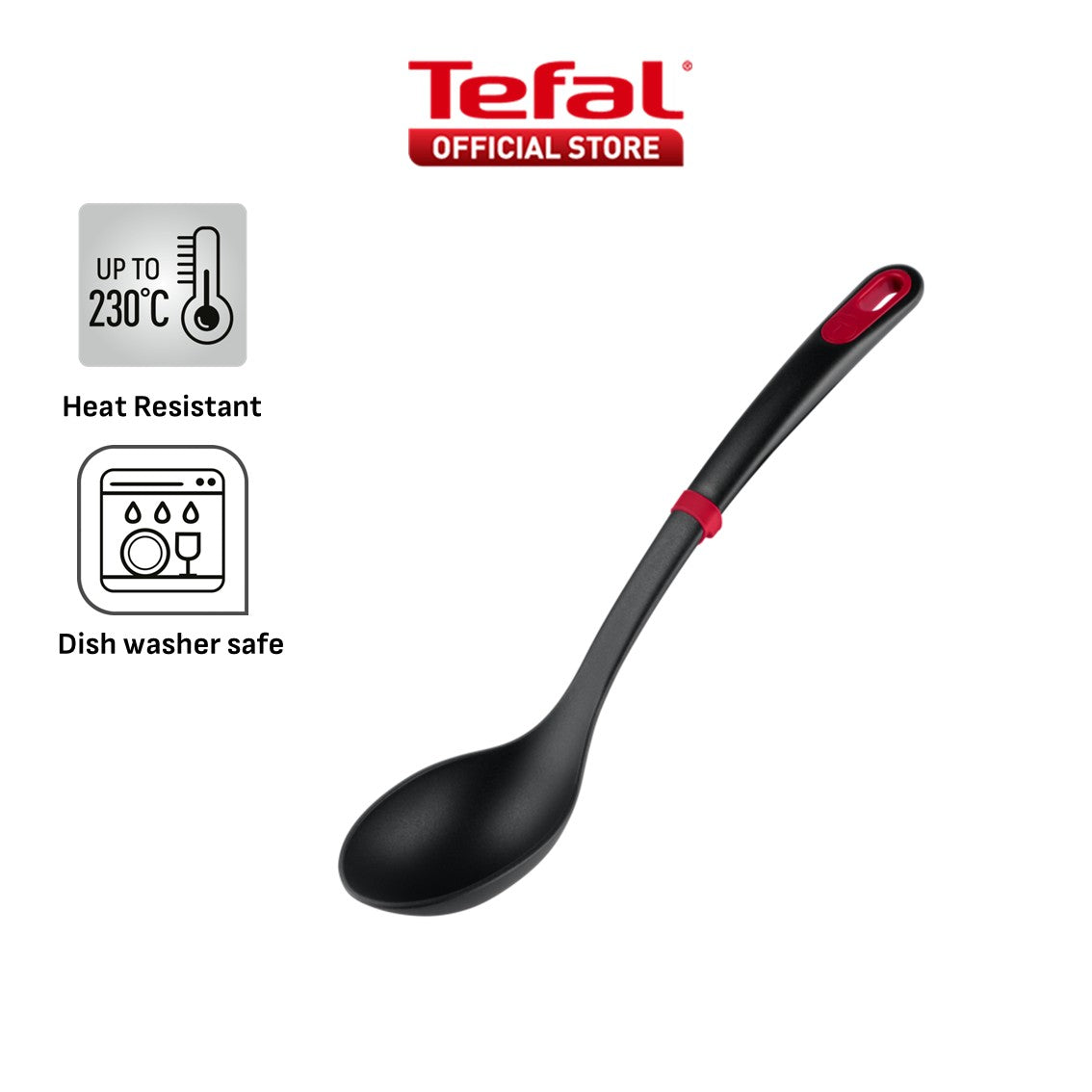Tefal Ingenio+ Red Heat Resistant Kitchen Tools - Spoon, Ladle, Y Peeler, Angled Spatula, Slotted Turner, Wok Spatula