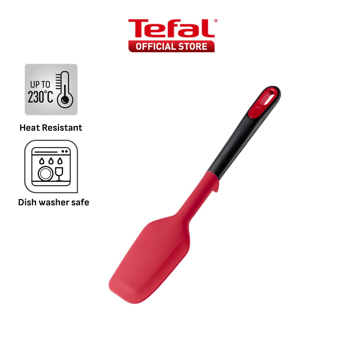 Tefal Ingenio+ Red Heat Resistant Kitchen Tools - Spoon, Ladle, Y Peeler, Angled Spatula, Slotted Turner, Wok Spatula