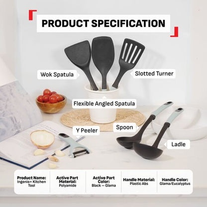 Tefal Ingenio+ Heat Resistant Kitchen Tools - Spoon, Ladle, Y Peeler, Angled Spatula, Slotted Turner, Wok Spatula