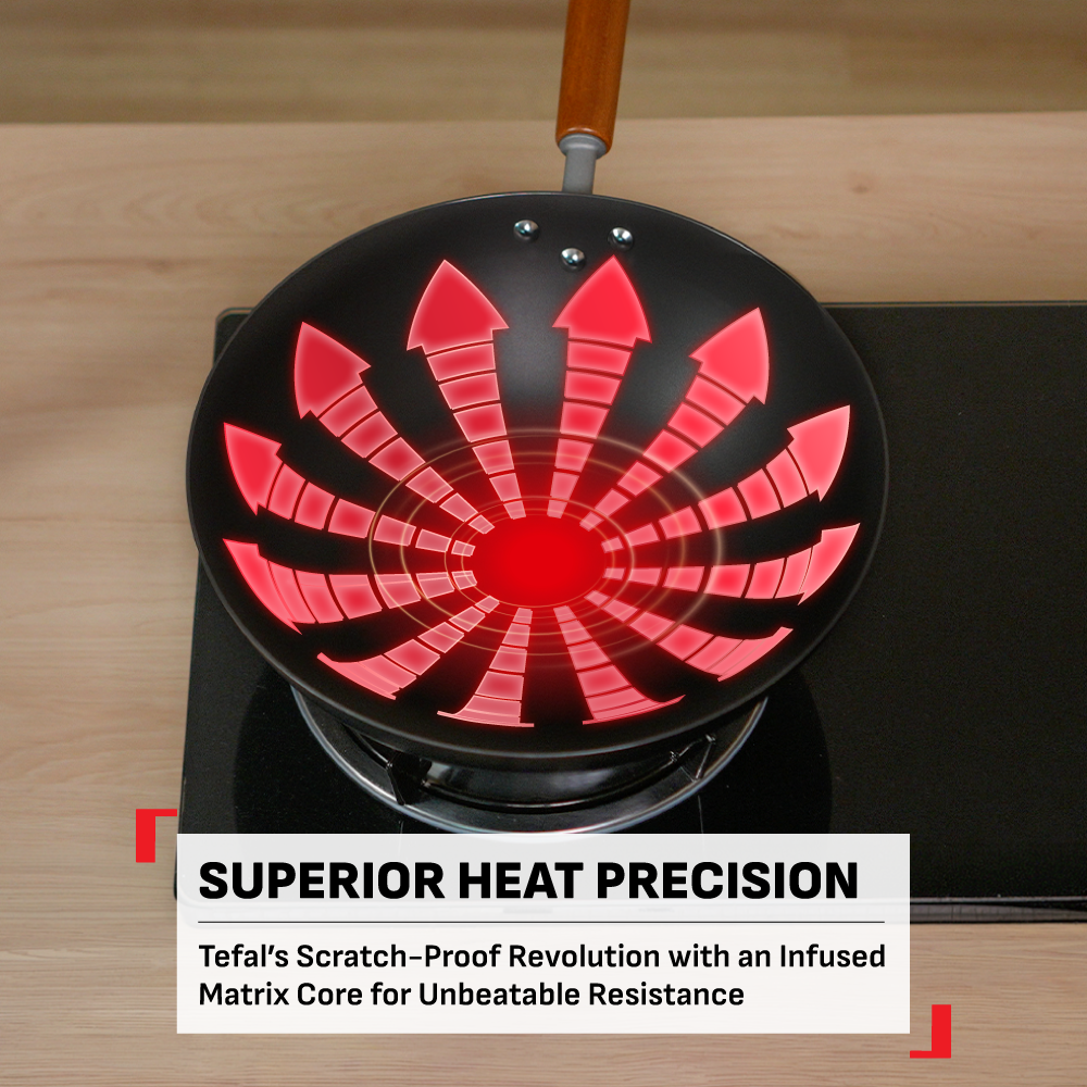 Tefal Tradition Pro Induction Wok Pan 30cm with Standing Lid  G62184 - Iron, Aluminium, Rust Free, Metal Utensil Scratch