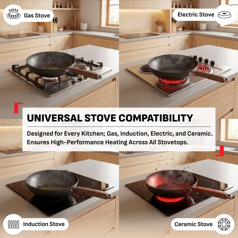 Tefal Tradition Pro Induction Wok Pan 30cm with Standing Lid  G62184 - Iron, Aluminium, Rust Free, Metal Utensil Scratch