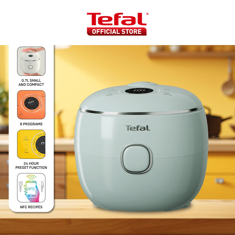 (NEW) Tefal POP 0.7L Rice Cooker RK535 - Small and Compact, Fuzzy Logic, 8 Programs, NFC Recipes, Removable Inner Lid