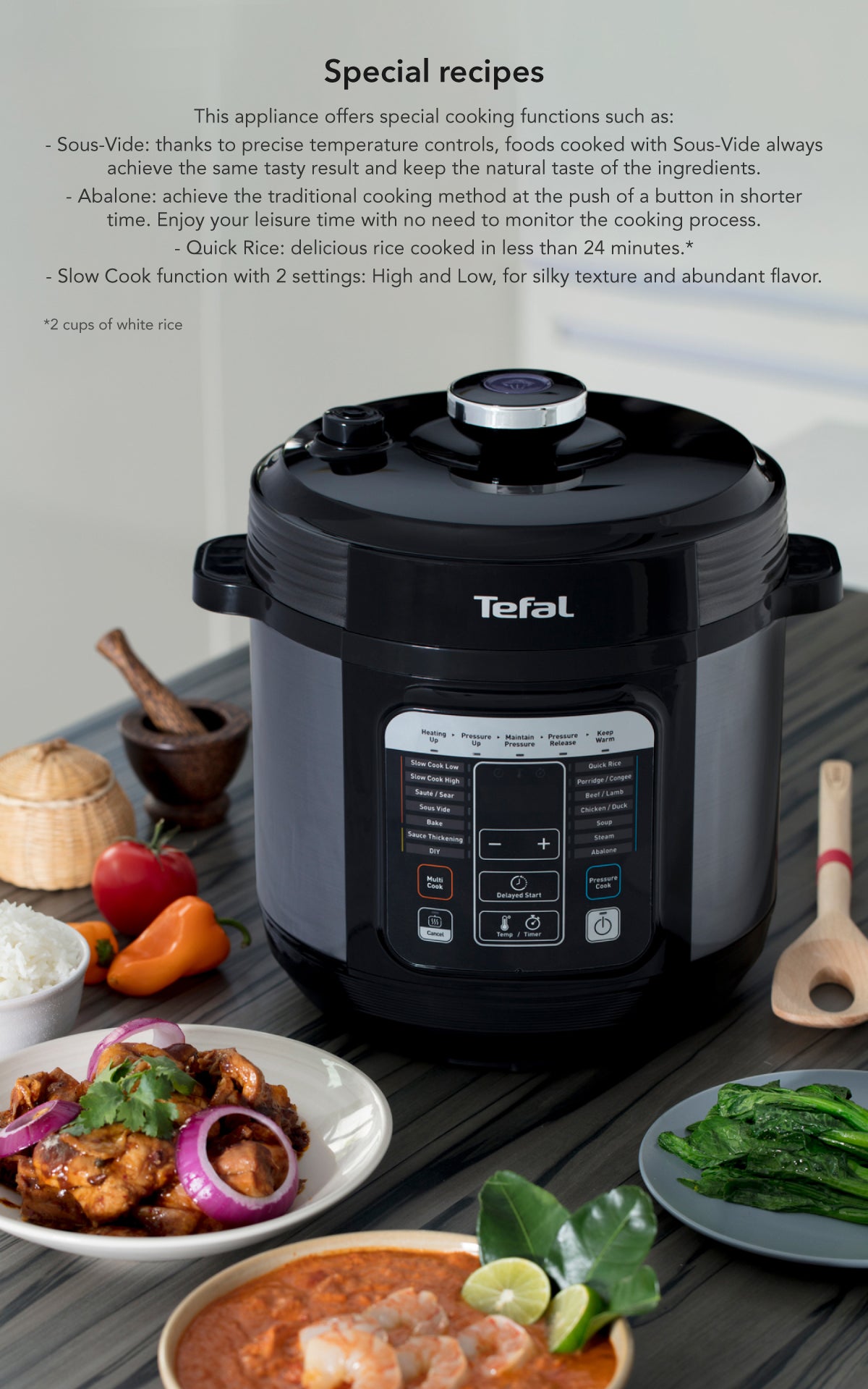 Tefal Home Chef Smart Electric Pressure Cooker 6L CY601  Multicooker, 15 programmes, 12 cups, steam, slow cook, bake, sous vide, sauce thickening