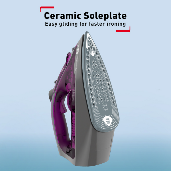 Tefal Express Steam Iron (Powergliss Ceramic Soleplate) 270ml 2600W FV2843  210g Steam Boost, Anti-Drip, Easy Refill, Fast Glide