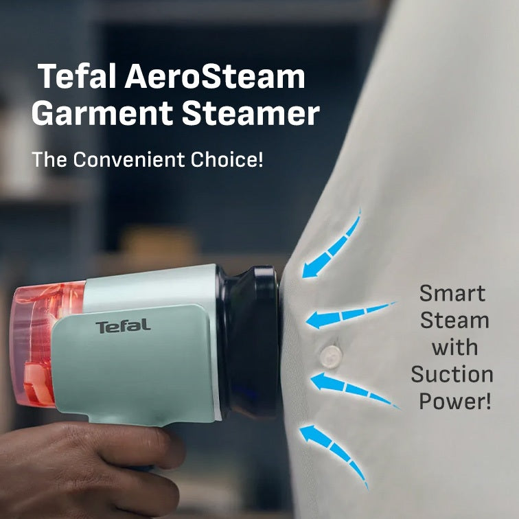 (NEW) Tefal Aerosteam Handheld Garment Steamer DT9814 – OptiFlow Suction Technology, 1400W, 20g/min Steam, 100ml Water Tank, Safe for All Fabrics