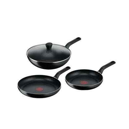 Tefal Essential 4pc Set (Frypan 24cm +Frypan 28cm +Wokpan 28cm with lid) B511S4