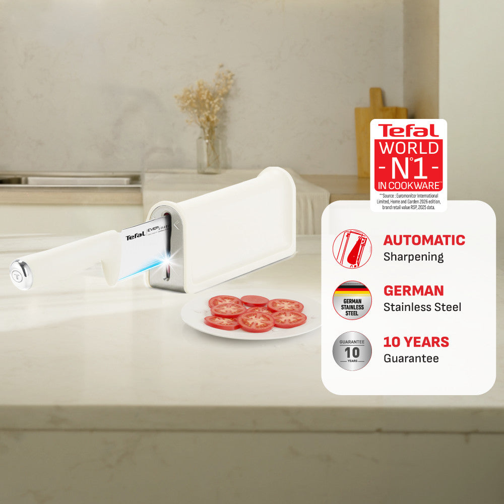 Tefal EverSharp Daily Chef Knife 16.5cm with Self-Sharpening Block, Integrated Sharpener, Stainless Steel, Always Sharp