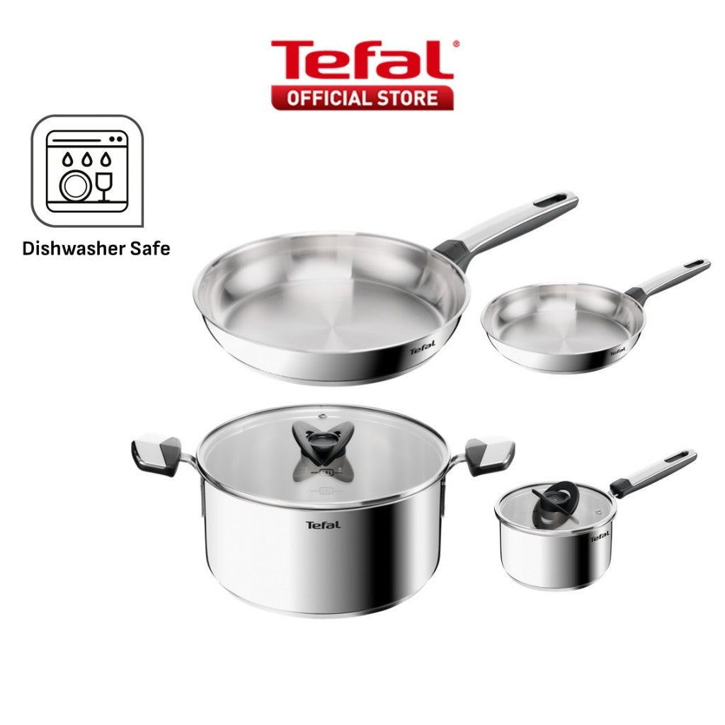 Tefal Emotion+ Flavors Stainless Steel Stew Pot, Saucepan and Fry Pan 24cm,28cm