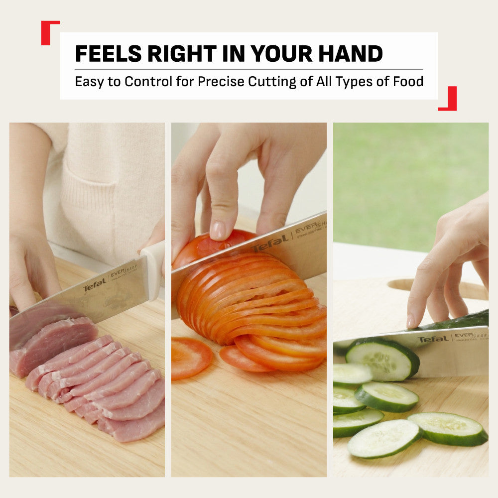 Tefal EverSharp Daily Chef Knife 16.5cm with Self-Sharpening Block, Integrated Sharpener, Stainless Steel, Always Sharp