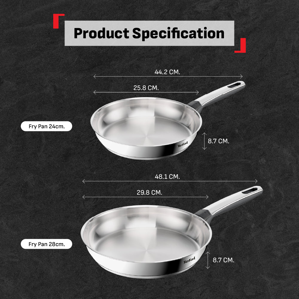 Tefal Emotion+ Flavors Stainless Steel Stew Pot, Saucepan and Fry Pan 24cm,28cm