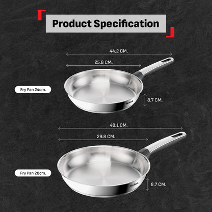 Tefal Emotion+ Flavors Stainless Steel Stew Pot, Saucepan and Fry Pan 24cm,28cm