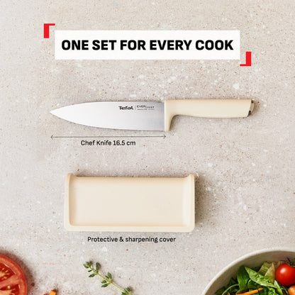 Tefal EverSharp Daily Chef Knife 16.5cm with Self-Sharpening Block, Integrated Sharpener, Stainless Steel, Always Sharp