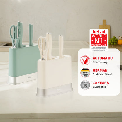 Tefal EverSharp Daily 4pcs Knife Set with Scissors, Self-Sharpening Block, Integrated Sharpener, Stainless Steel & Sharp