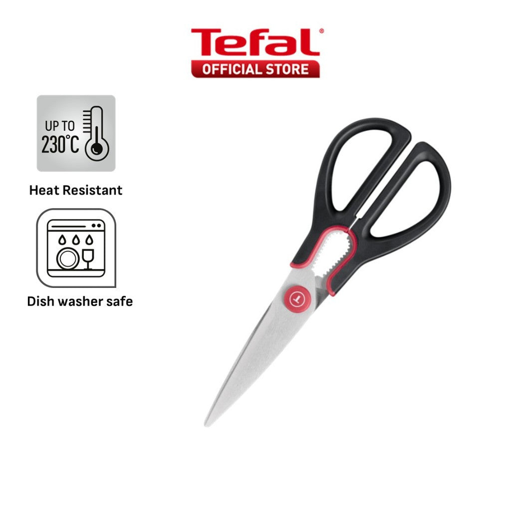 Tefal Ingenio+ Red Heat Resistant Kitchen Tools - Grater, Detachable Scissors, Locking Tongs & Vegetable Peeler