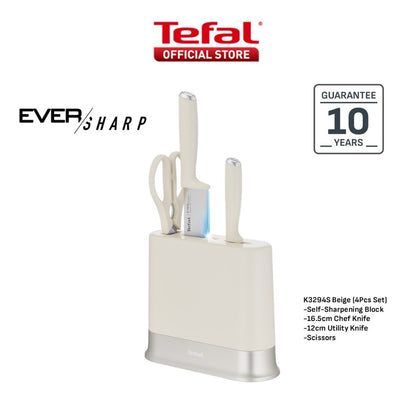 Tefal EverSharp Daily 4pcs Knife Set with Scissors, Self-Sharpening Block, Integrated Sharpener, Stainless Steel & Sharp