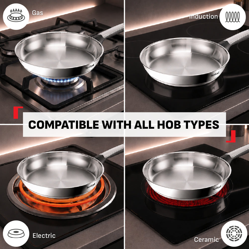 Tefal Emotion+ Flavors Stainless Steel Stew Pot, Saucepan and Fry Pan 24cm,28cm