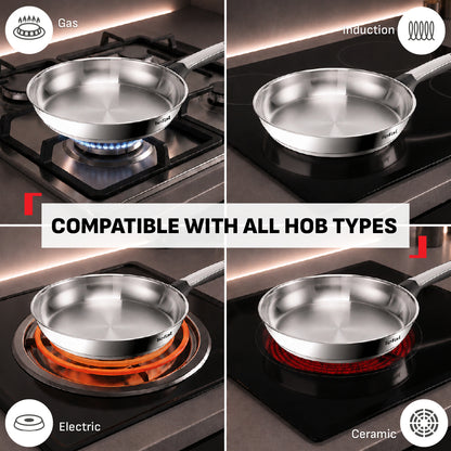 Tefal Emotion+ Flavors Stainless Steel Stew Pot, Saucepan and Fry Pan 24cm,28cm