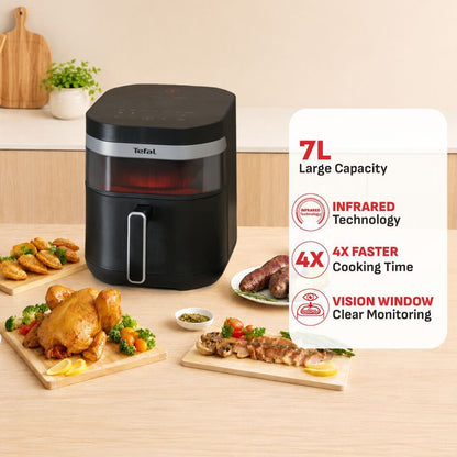 (NEW) Tefal Easy Fry Far Infrared Dual Heat 7L Air Fryer EY8328 - Infra-HeatTM Technology, 7 Preset, Dual Heating
