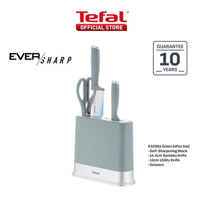 Tefal EverSharp Daily 4pcs Knife Set with Scissors, Self-Sharpening Block, Integrated Sharpener, Stainless Steel & Sharp