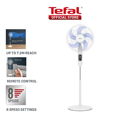 Tefal Turbo Silence DC Adjustable Stand Fan VF5450 - 16 Inch, 8 Speeds, Up to 7.2m Reach